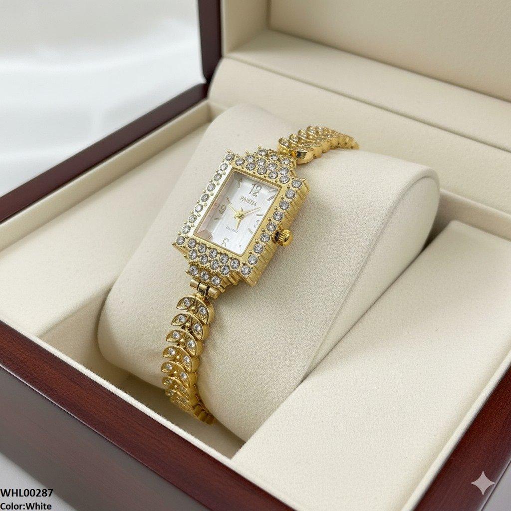 WHL00287 ZWA Rectangle Rhinestone Marquise Chain Watch - WHL