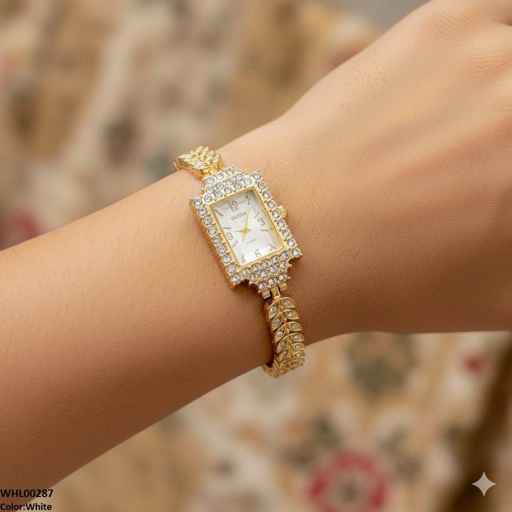 WHL00287 ZWA Rectangle Rhinestone Marquise Chain Watch - WHL