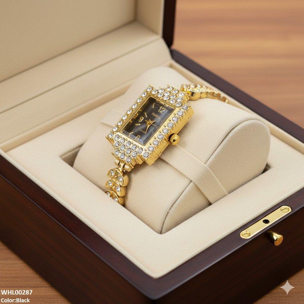 WHL00287 ZWA Rectangle Rhinestone Marquise Chain Watch - WHL