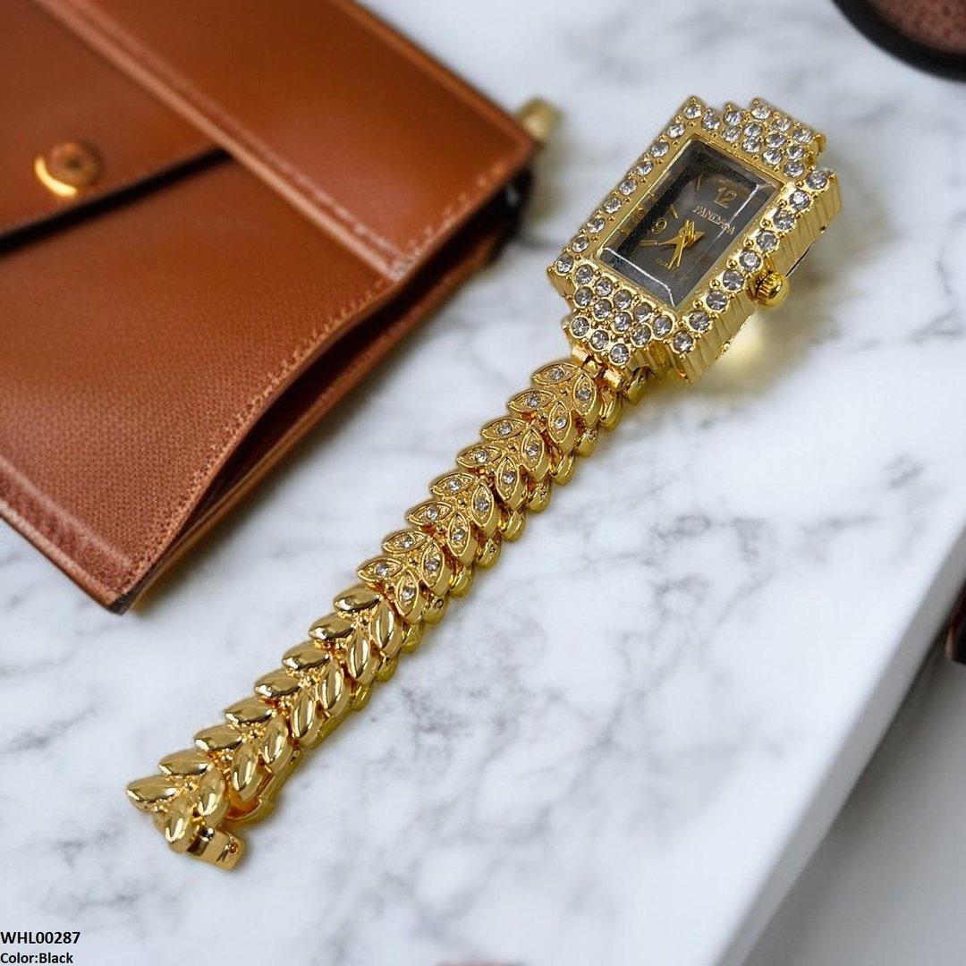 WHL00287 ZWA Rectangle Rhinestone Marquise Chain Watch - WHL