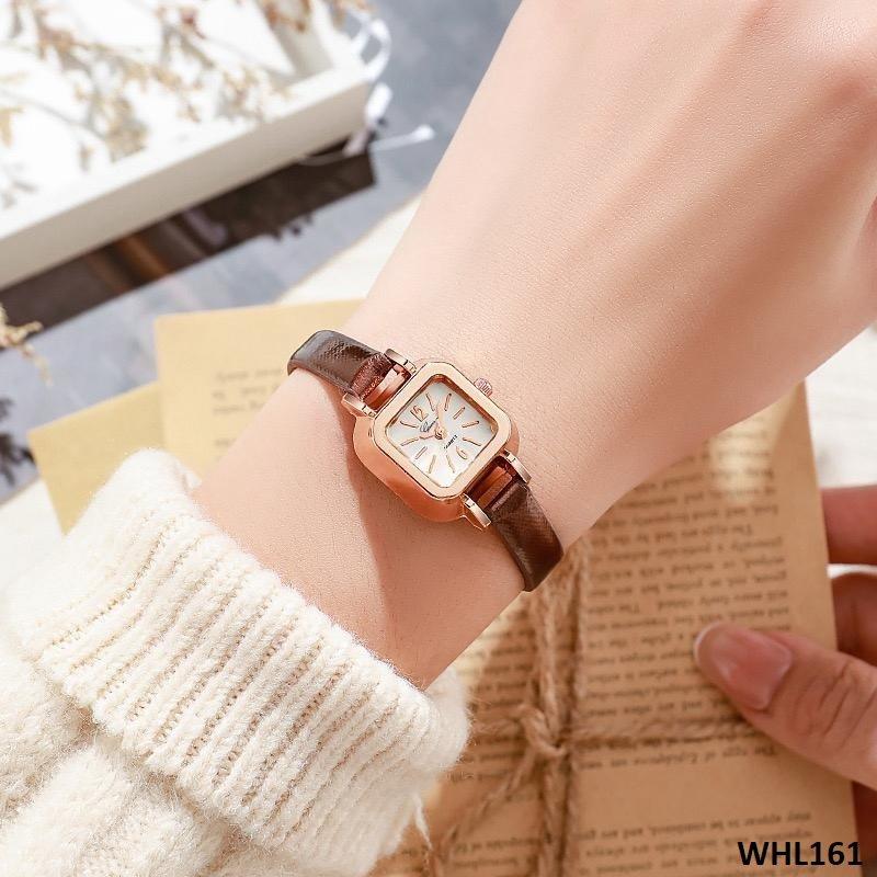 WHL161 CZH Square Slim Leather Strap Watch