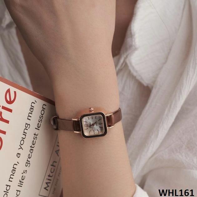 WHL161 CZH Square Slim Leather Strap Watch