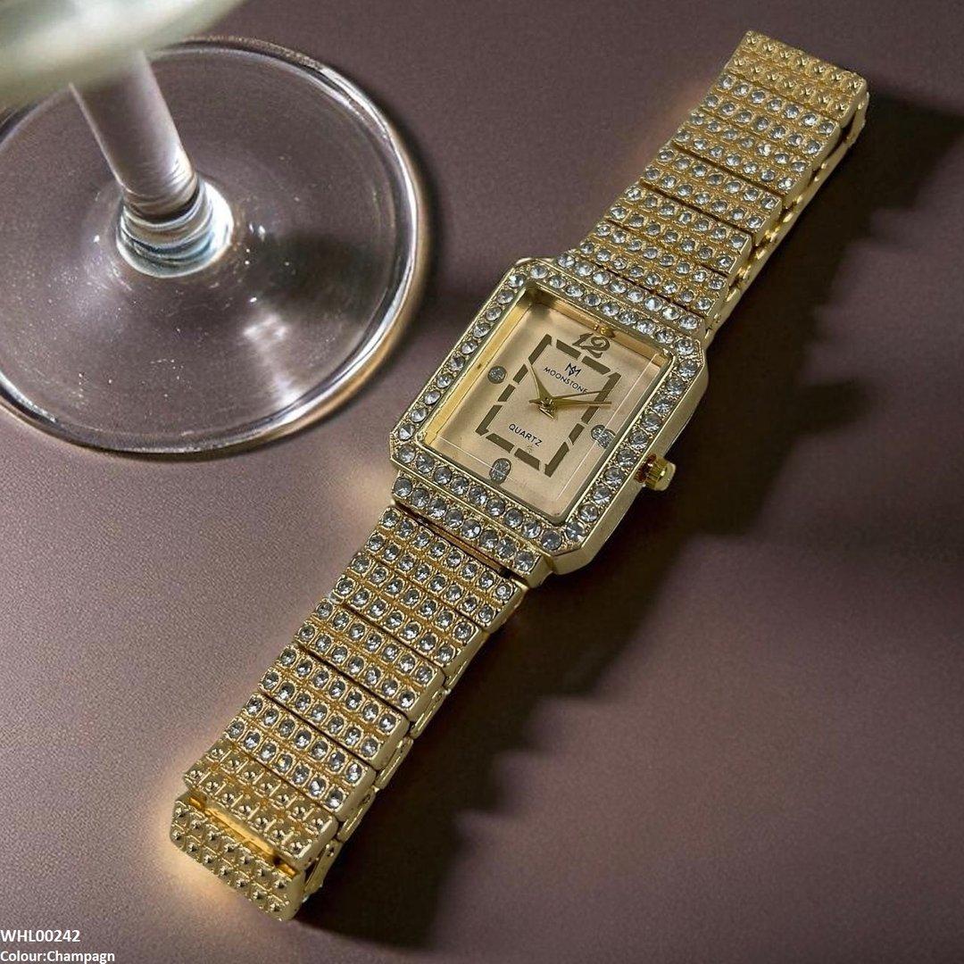 WHL00242 BWS Stone Decor Rectangle Dial Watch - WHL