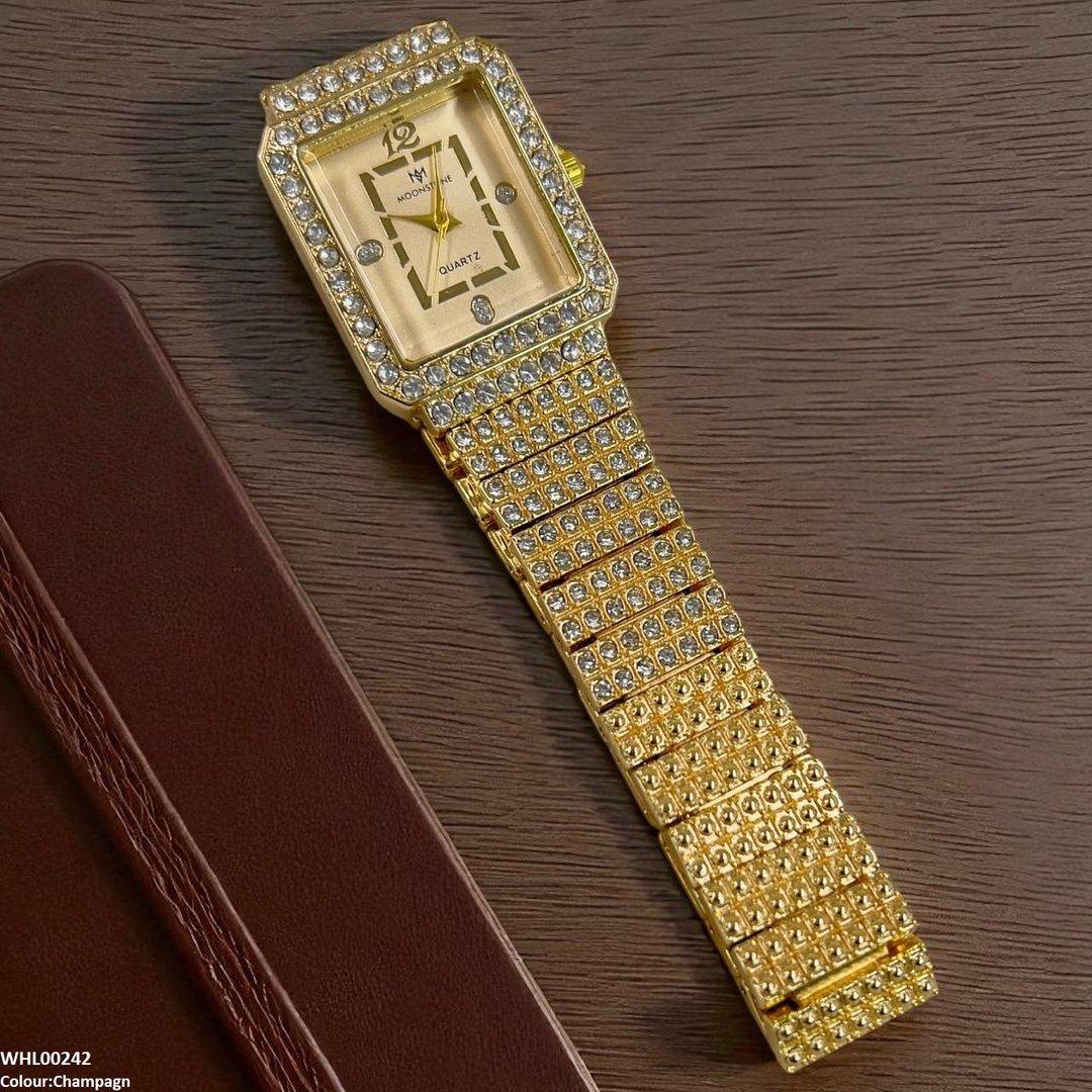 WHL00242 BWS Stone Decor Rectangle Dial Watch - WHL
