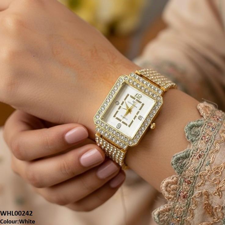 WHL00242 BWS Stone Decor Rectangle Dial Watch - WHL