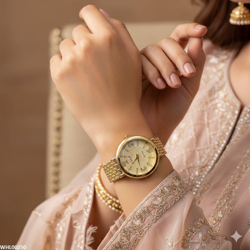 WHL00250 IWA Gold-Tone Textured Watch - WHL