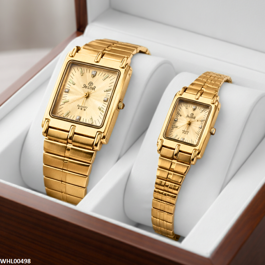 WHL00498 IWA Rectangle Stone Dial Couple Watch - WHL
