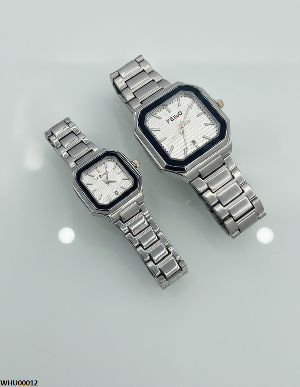 WHU00012 HWR Square White Dial Couple Watch - WHU
