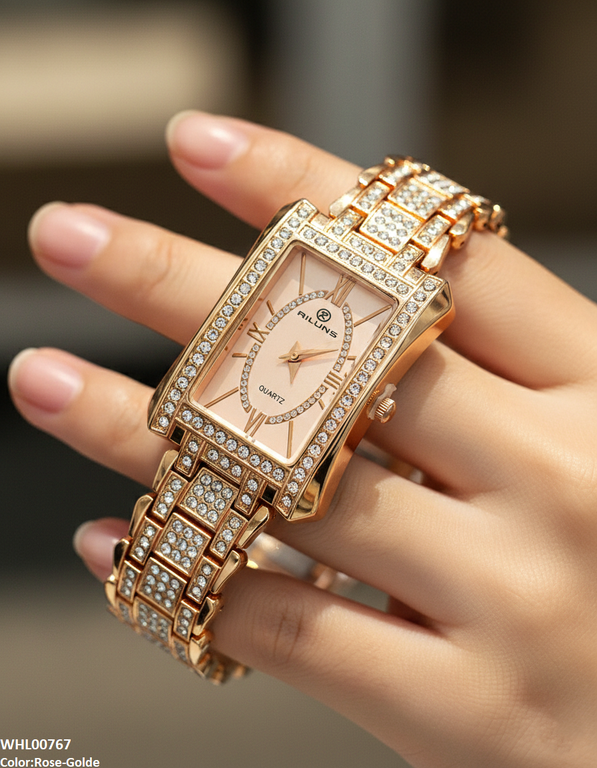 WHL00767 ZWA Rectangle Stone Bezel Women's Watch - WHL