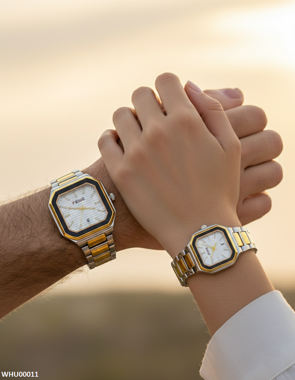 WHU00011 HWR Square White Dial Couple Watch - WHU