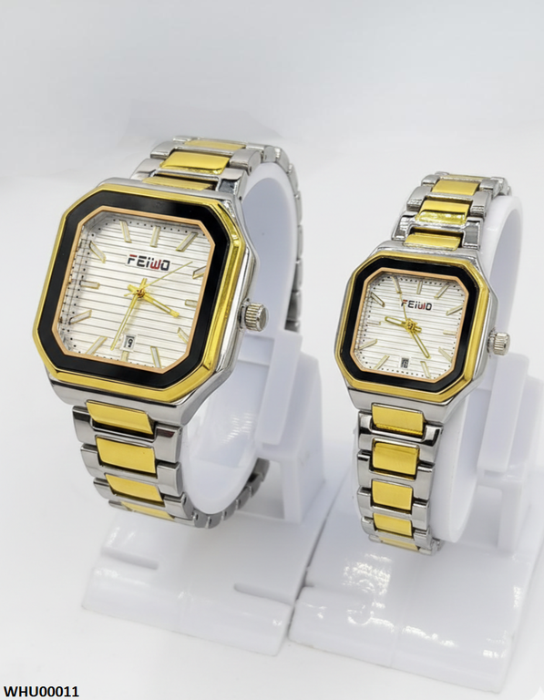 WHU00011 HWR Square White Dial Couple Watch - WHU