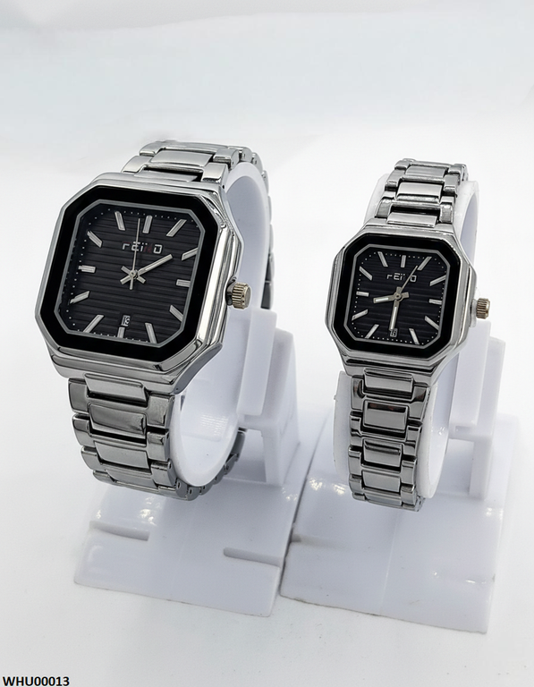 WHU00013 HWR Square Black Dial Couple Watch - WHU