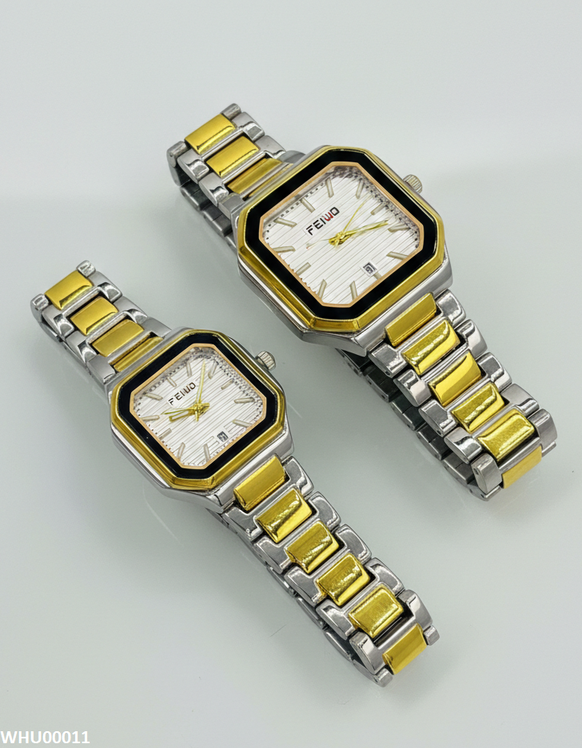 WHU00011 HWR Square White Dial Couple Watch - WHU
