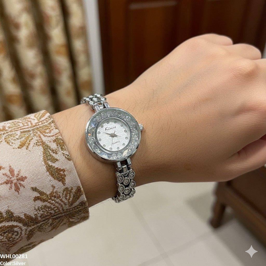 WHL00281 ZWA Round Rhinestone Bezel Dial Watch - WHL