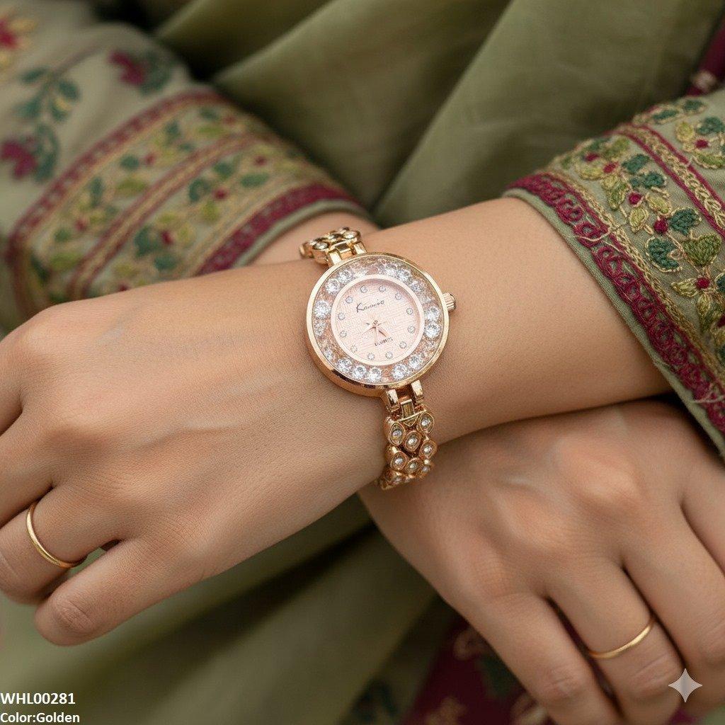 WHL00281 ZWA Round Rhinestone Bezel Dial Watch - WHL