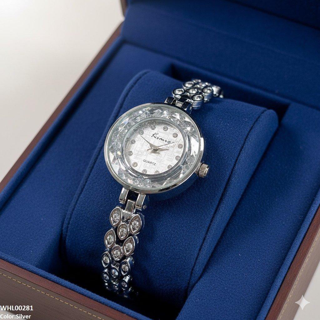 WHL00281 ZWA Round Rhinestone Bezel Dial Watch - WHL