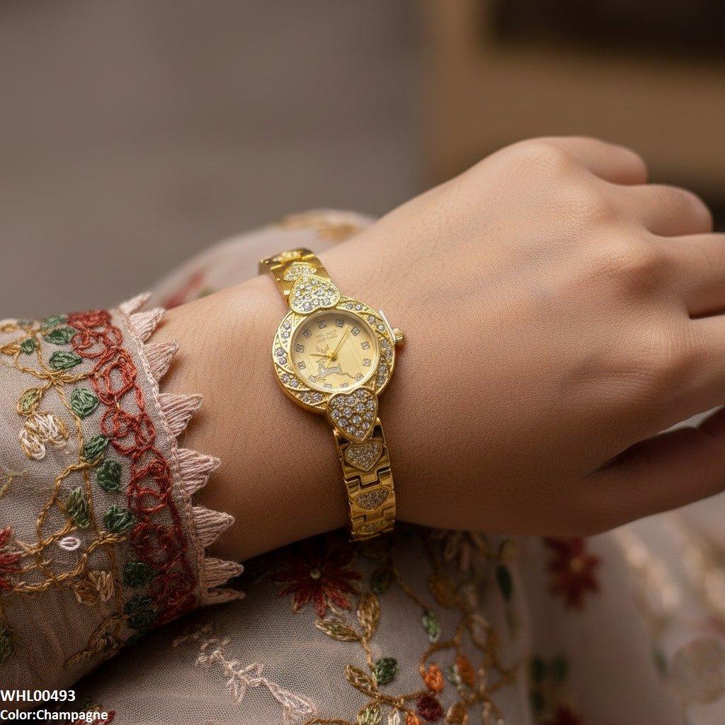 WHL00493 IWA Round Deer Dial Heart Bracelet Women's Watch - WHL