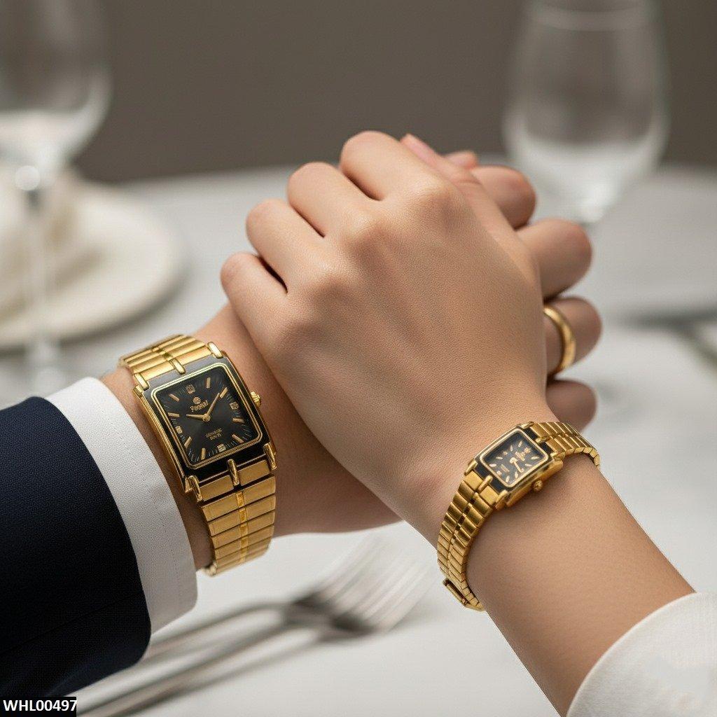 WHL00497 IWA Rectangle Black Dial Couple Watch - WHL