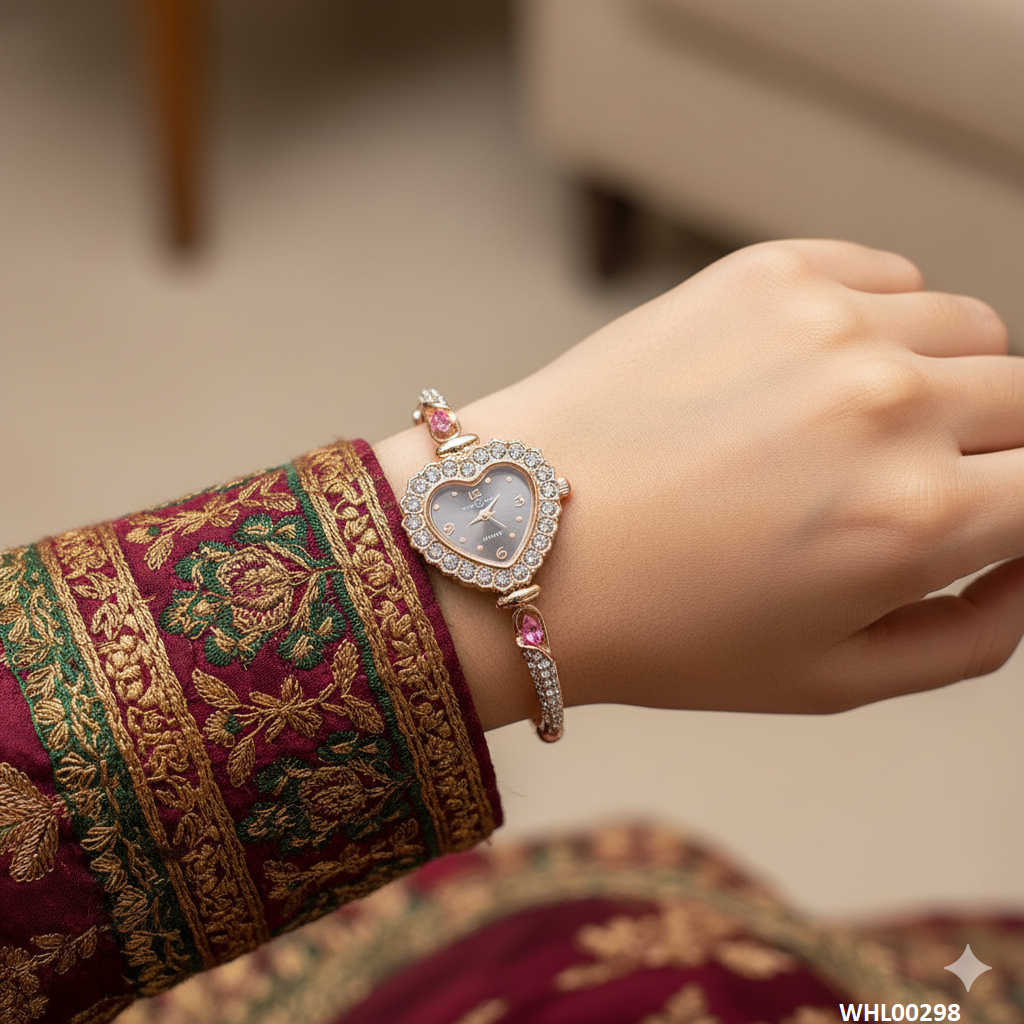 WHL00298 ZWA Heart Pink Stone Braclete Adjustable - WHL