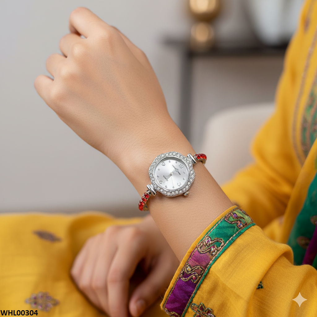 WHL00304 ZWA Red Stone Braclete Watch Adjustable - WHL