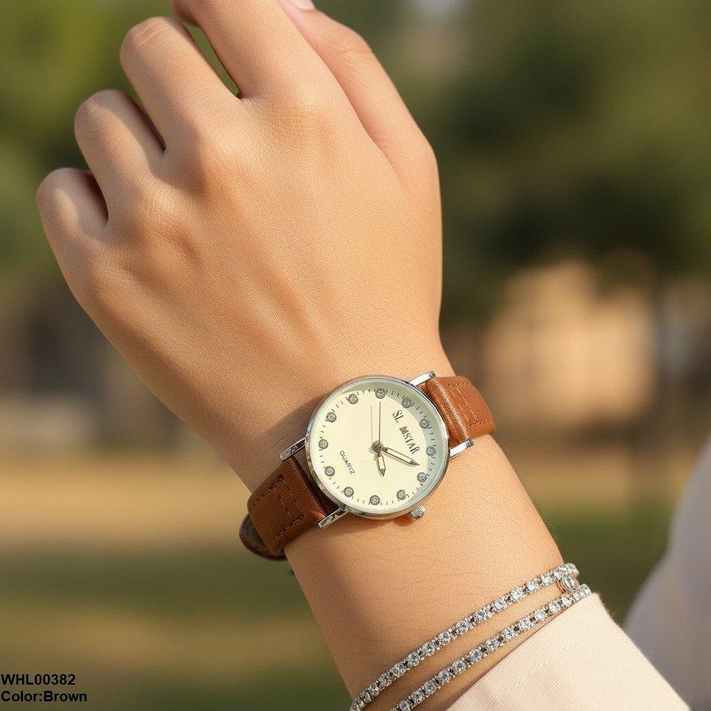 WHL00382 IWA Round Stone Silver Bezel Women's Watch - WHL