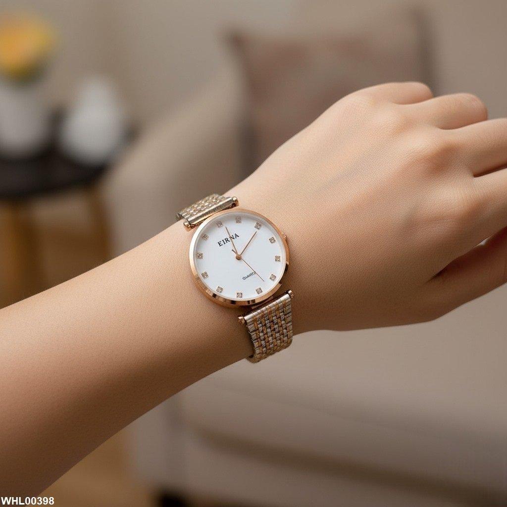 WHL00398  IWA Metal Band White Dial Crystal Women's Watch - WHL