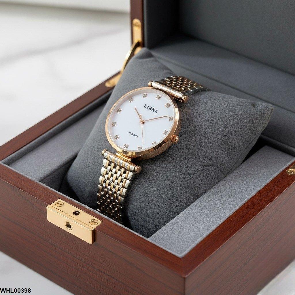 WHL00398  IWA Metal Band White Dial Crystal Women's Watch - WHL