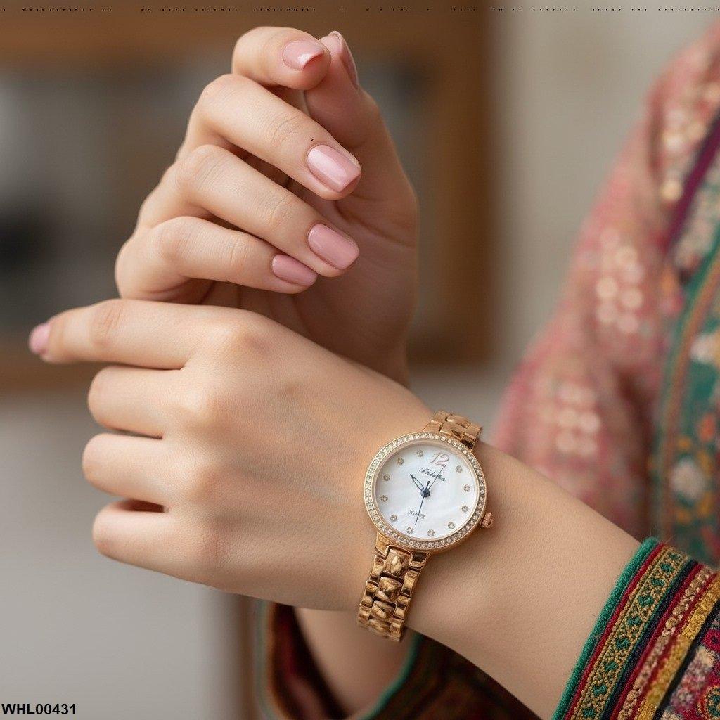 WHL00431 IWA Round Rhinestone Bezel Dial Women's Watch - WHL