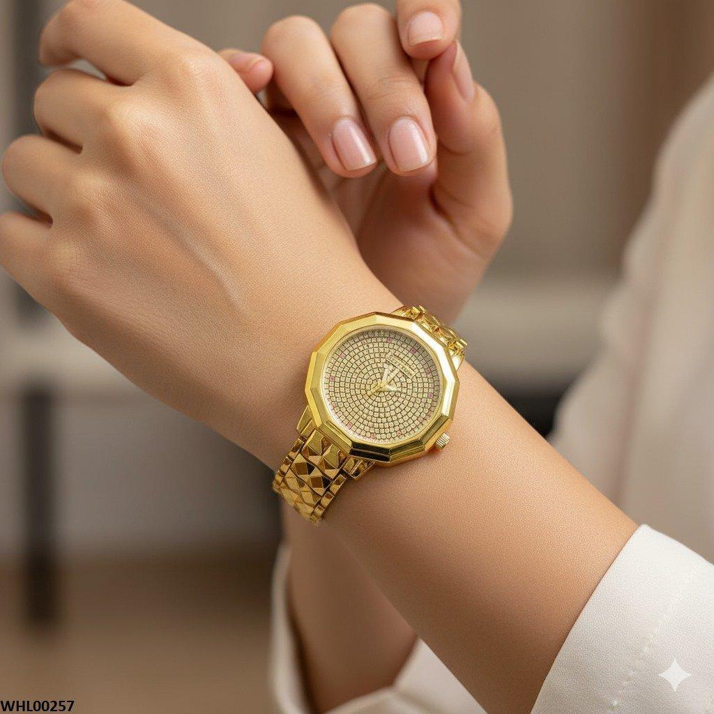 WHL00257 IWA Small Square Dial Diamond Patterned Braclet Watch - WHL