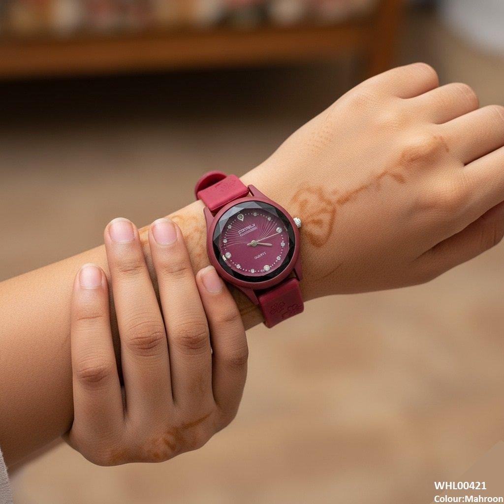 WHL00421 IWA Stone Dial Rubber Strap Women's Watch - WHL