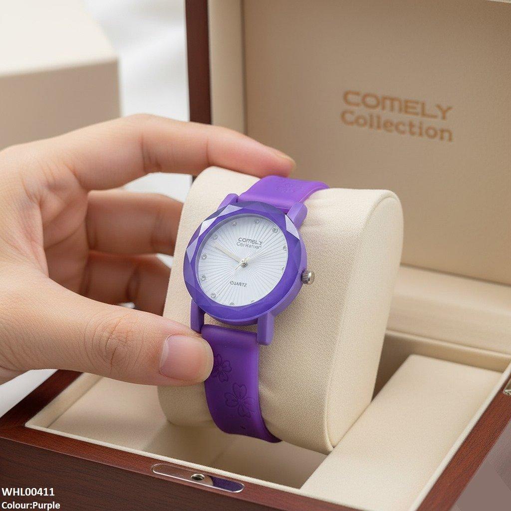 WHL00411 IWA Round Flower Dial Rubber Strap Women's Watch - WHL