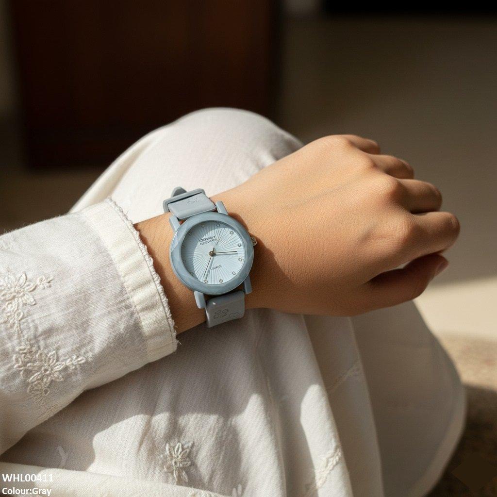 WHL00411 IWA Round Flower Dial Rubber Strap Women's Watch - WHL