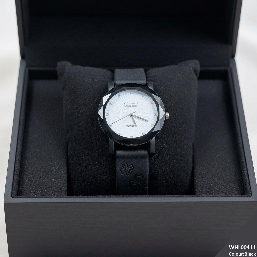 WHL00411 IWA Round Flower Dial Rubber Strap Women's Watch - WHL