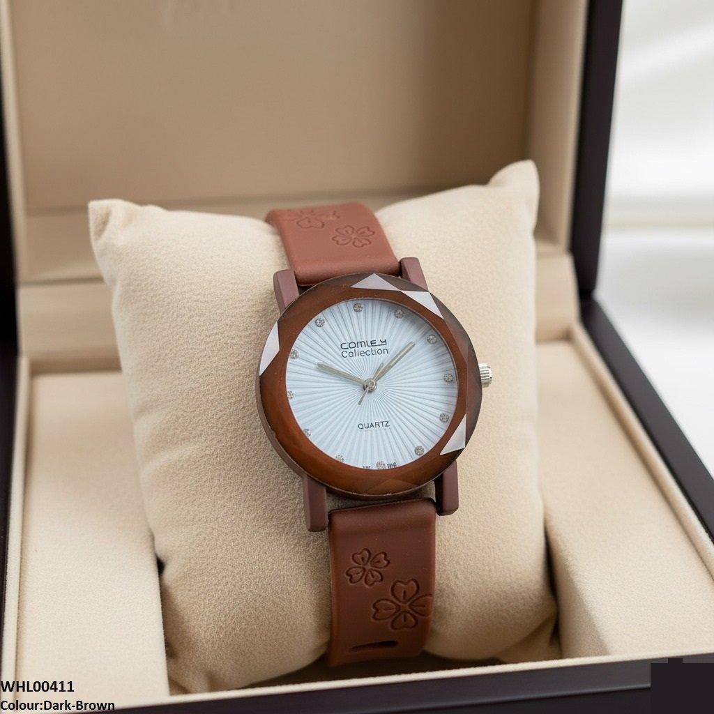 WHL00411 IWA Round Flower Dial Rubber Strap Women's Watch - WHL