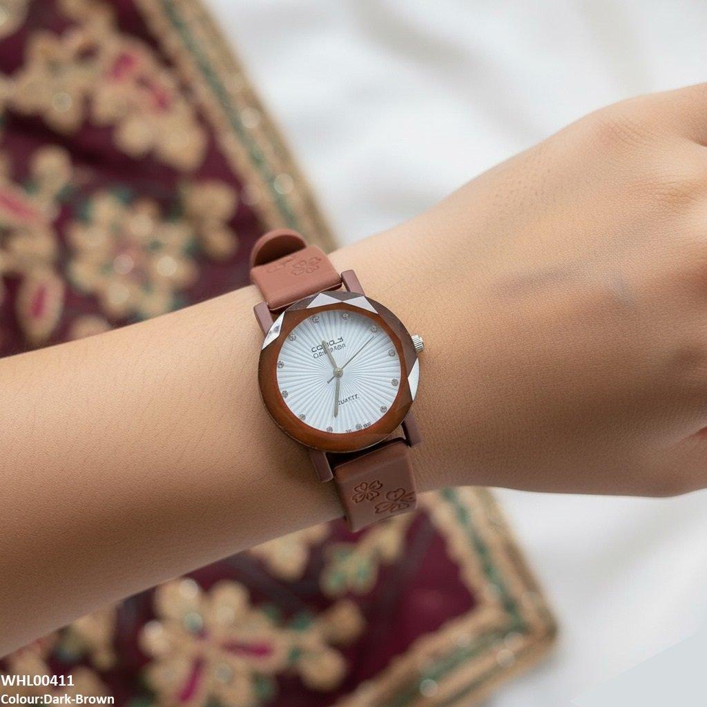 WHL00411 IWA Round Flower Dial Rubber Strap Women's Watch - WHL