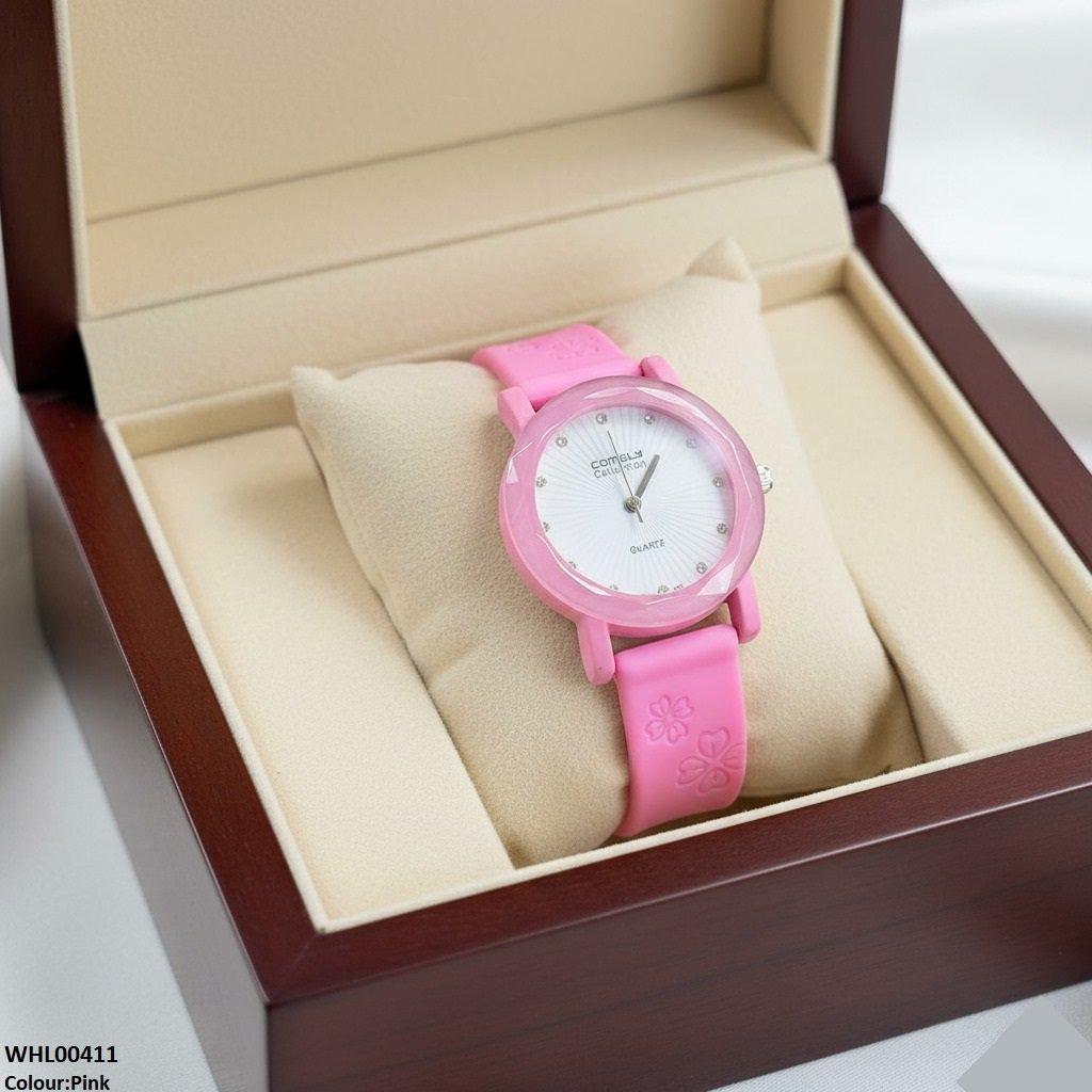 WHL00411 IWA Round Flower Dial Rubber Strap Women's Watch - WHL