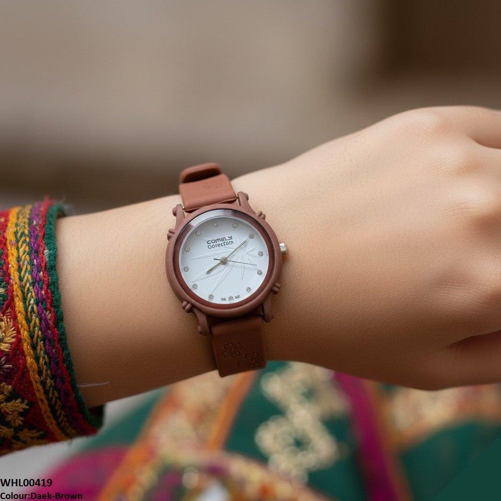 WHL00419  IWA Round Leaf Dial Rubber Strap Women's Watch - WHL