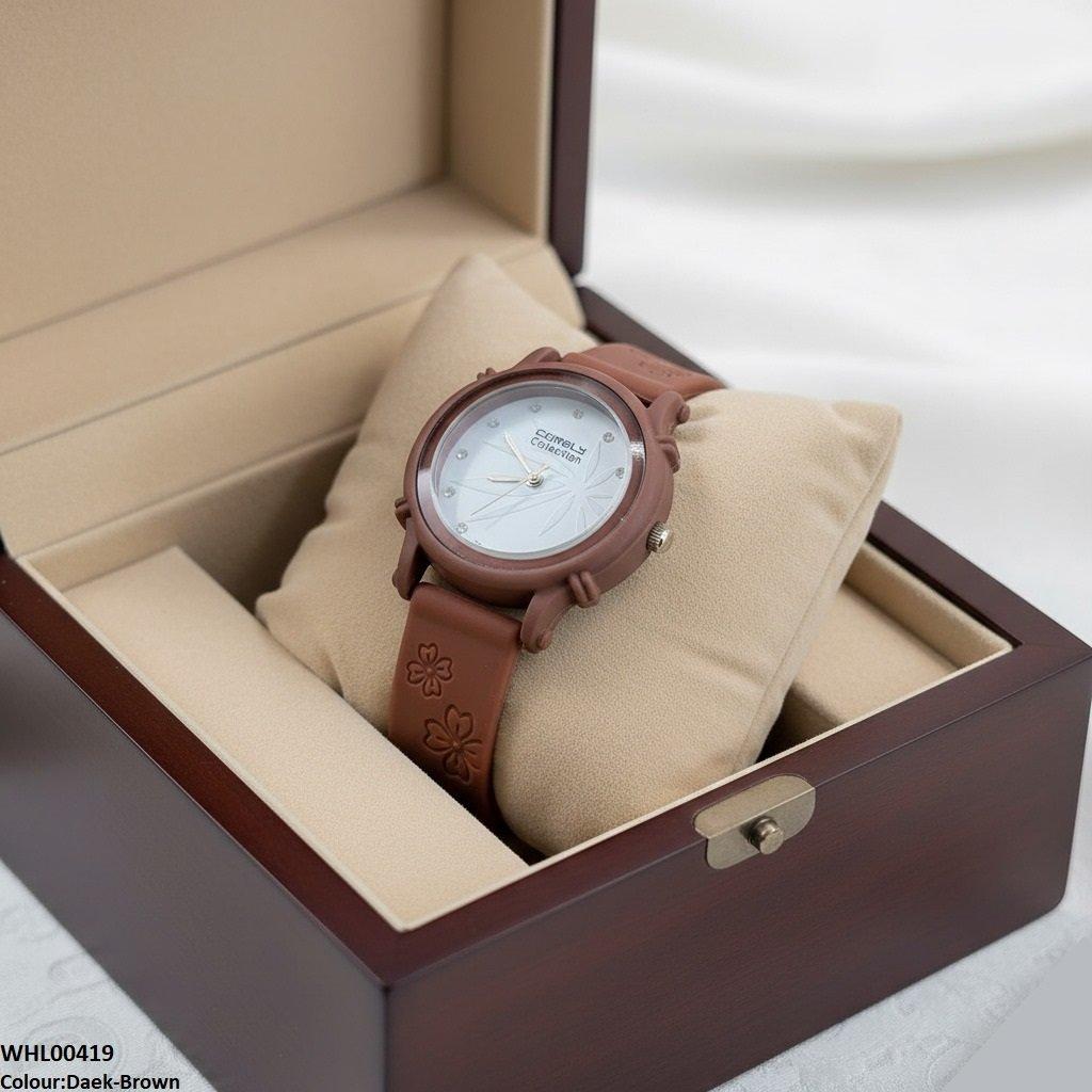 WHL00419  IWA Round Leaf Dial Rubber Strap Women's Watch - WHL