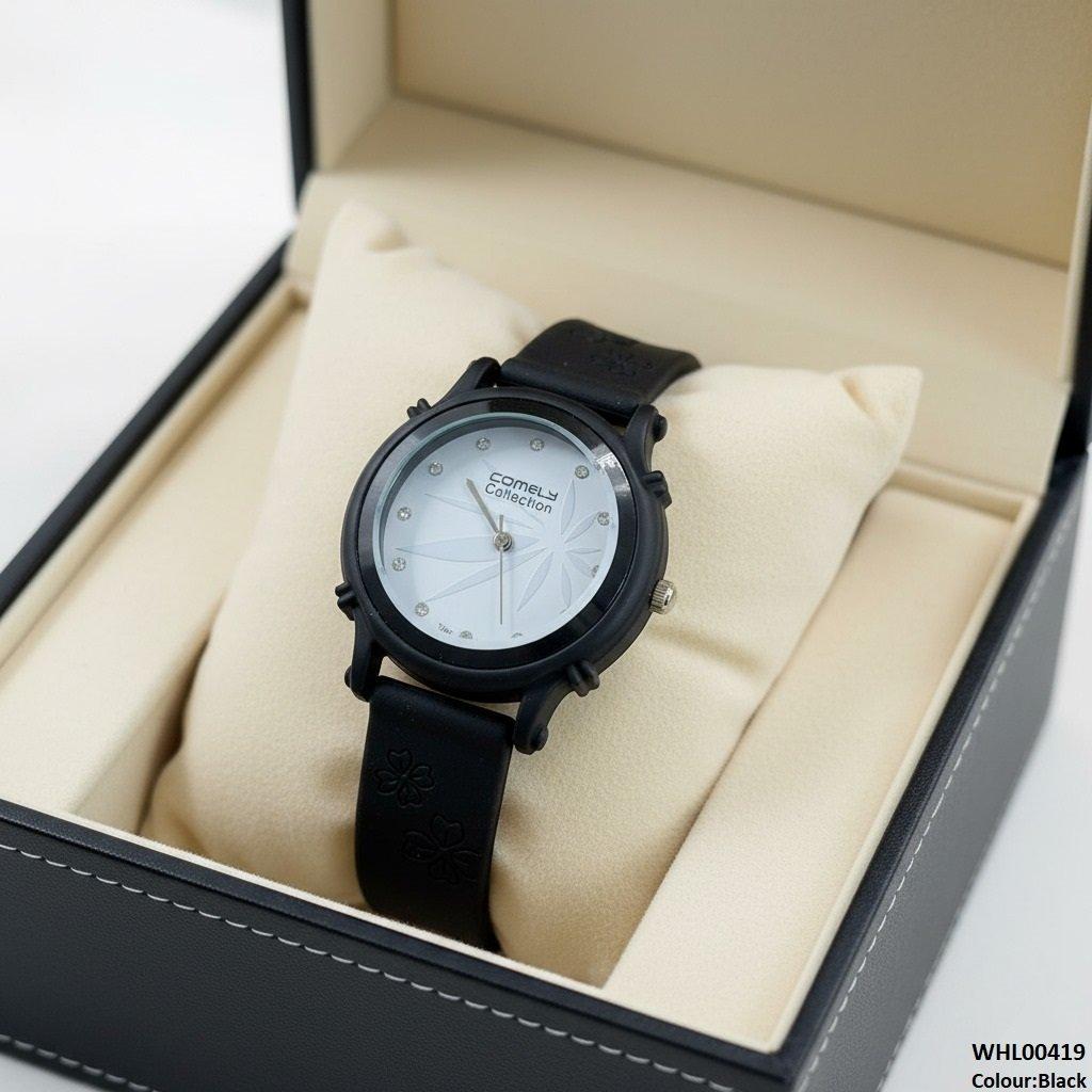 WHL00419  IWA Round Leaf Dial Rubber Strap Women's Watch - WHL