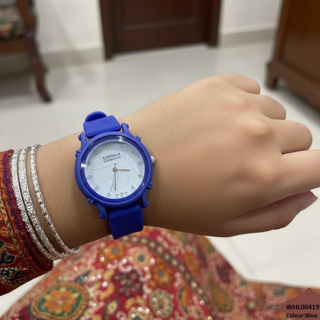 WHL00419  IWA Round Leaf Dial Rubber Strap Women's Watch - WHL