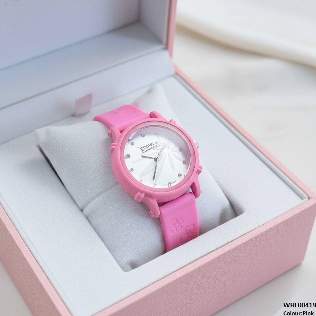 WHL00419  IWA Round Leaf Dial Rubber Strap Women's Watch - WHL