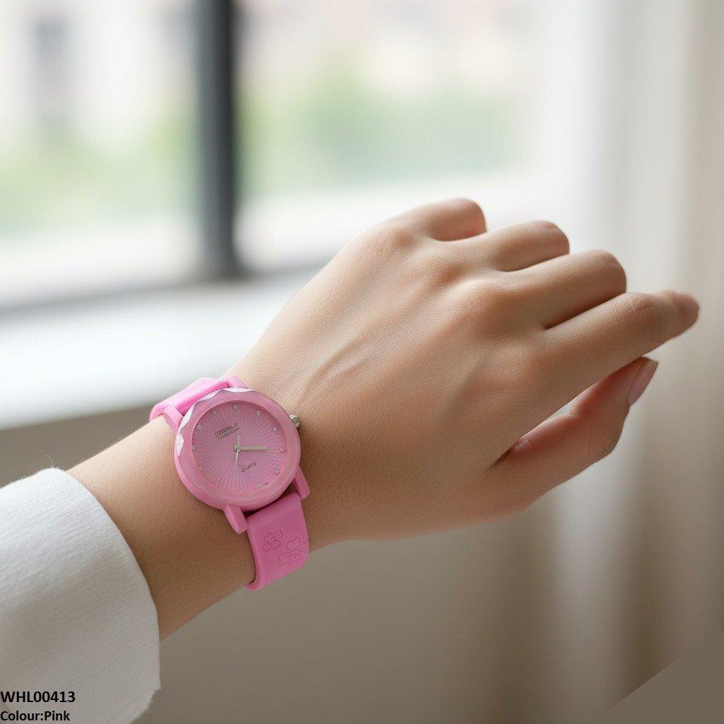WHL00413 IWA Round Flower Rubber Strap Women's Watch - WHL