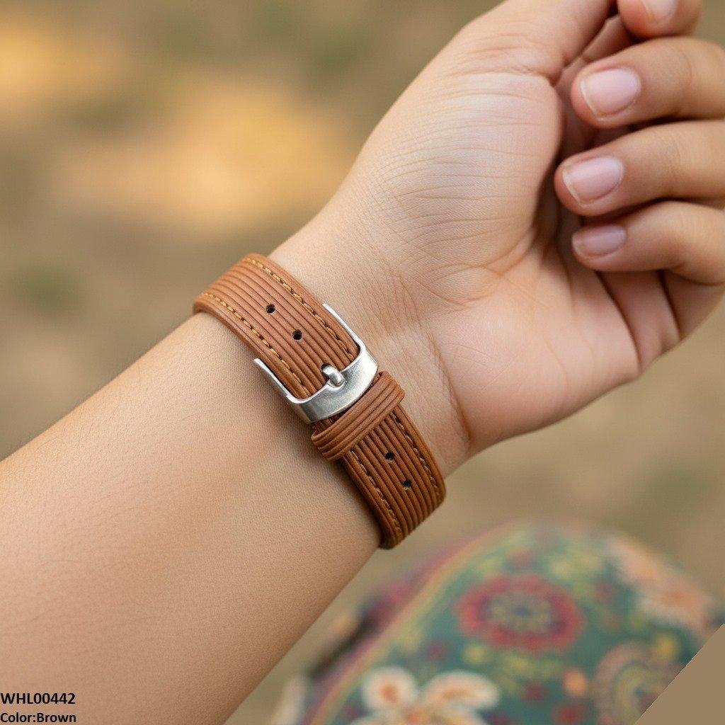 WHL00442 BWS Round Grey Bezel Leather Strap Women's Watch - WHL