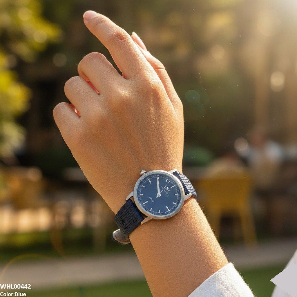 WHL00442 BWS Round Grey Bezel Leather Strap Women's Watch - WHL