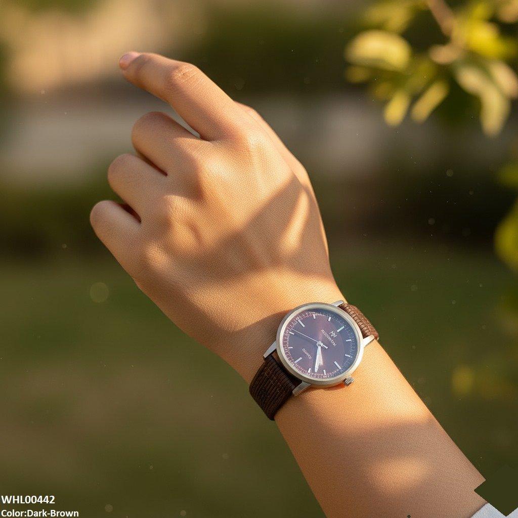 WHL00442 BWS Round Grey Bezel Leather Strap Women's Watch - WHL