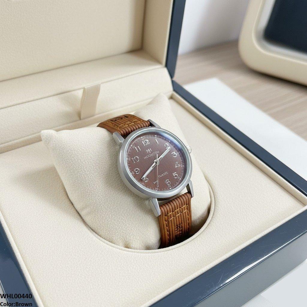 WHL00440 BWS Round Grey Bezel Leather Strap Women's Watch - WHL