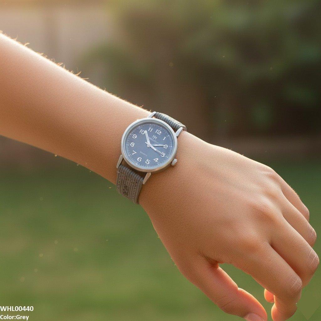 WHL00440 BWS Round Grey Bezel Leather Strap Women's Watch - WHL