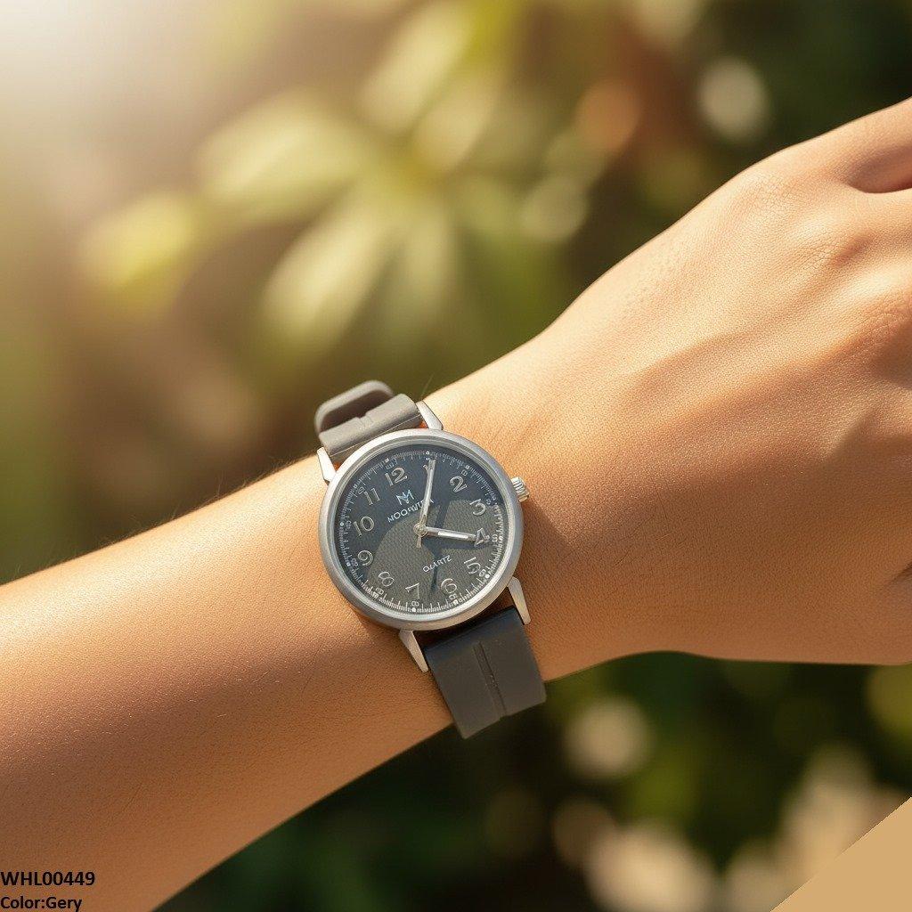WHL00449  BWS Grey Bezel  Magnetic Rubber Strap Women's Watch - WHL