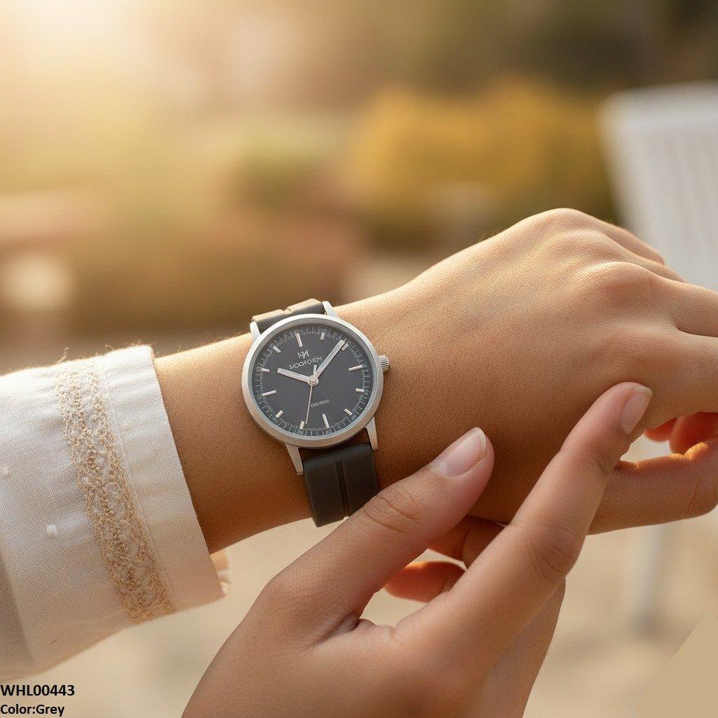 WHL00443 BWS Round Grey Bezel Magnetic Rubber Strap Women's Watch - WHL