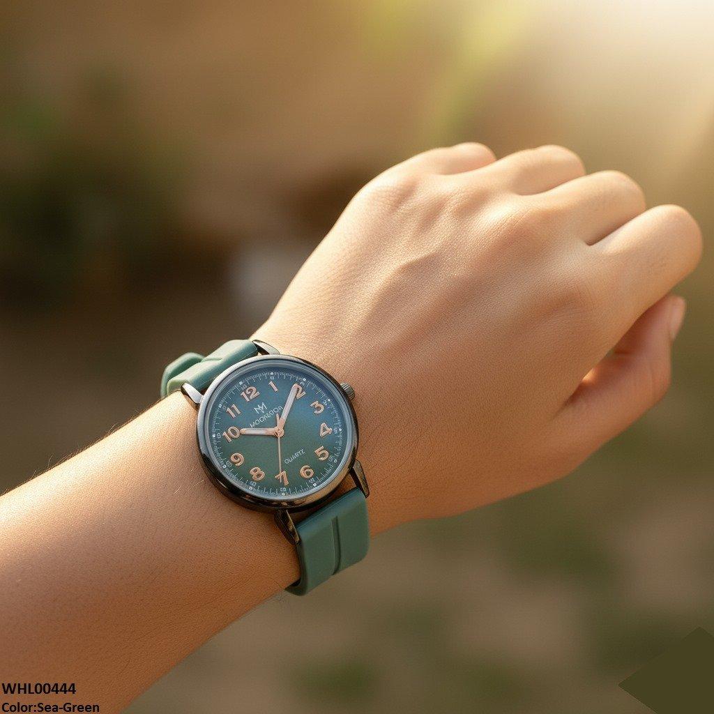 WHL00444 BWS Round Black Bezel Magnetic Rubber Strap Women's Watch - WHL